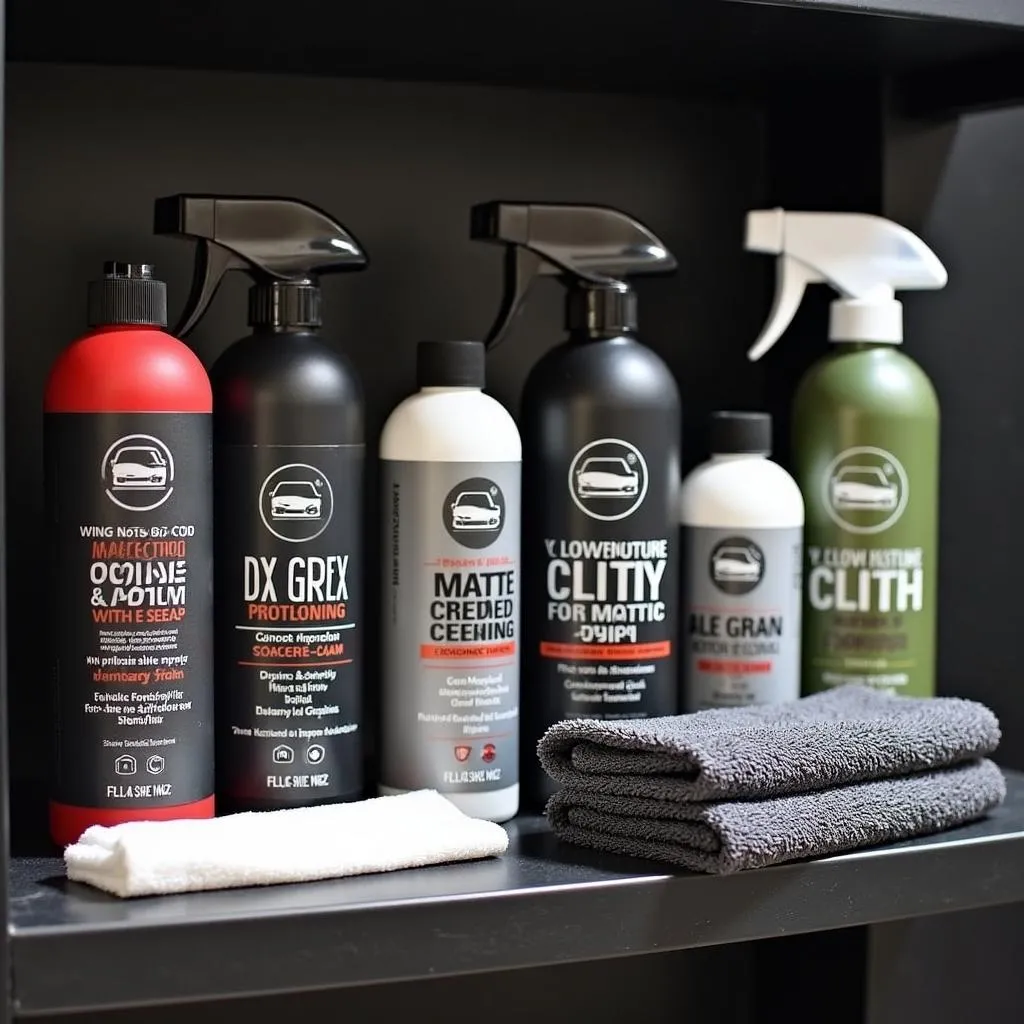 Matte car cleaning products displayed on a shelf