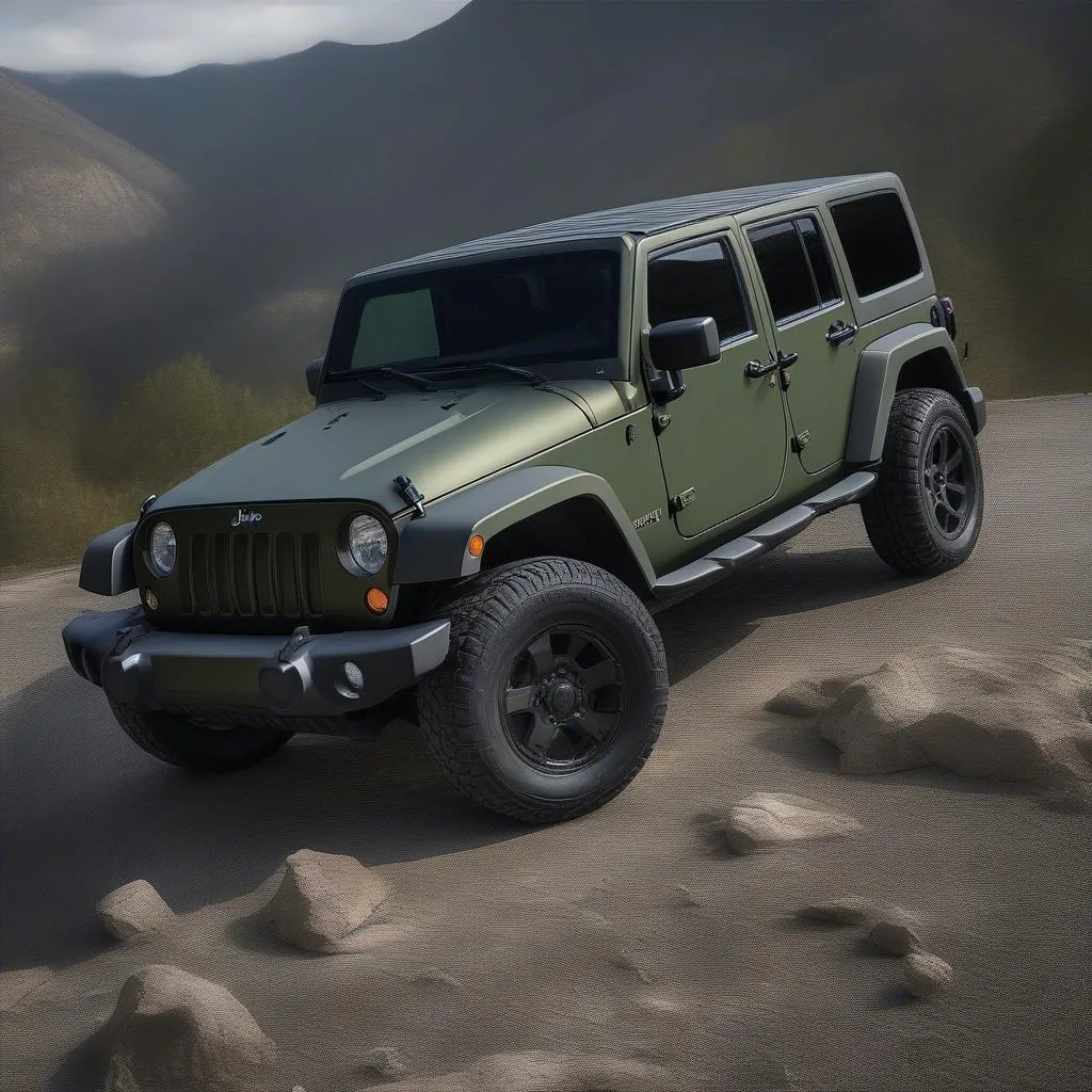 Matte Military Green Wrap on a Jeep Wrangler