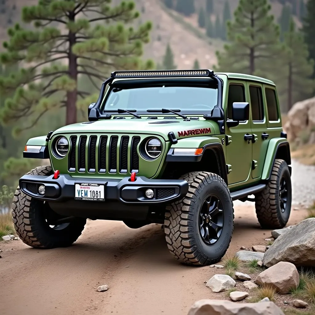 Matte Military Green Jeep Wrangler Parked Off-Road