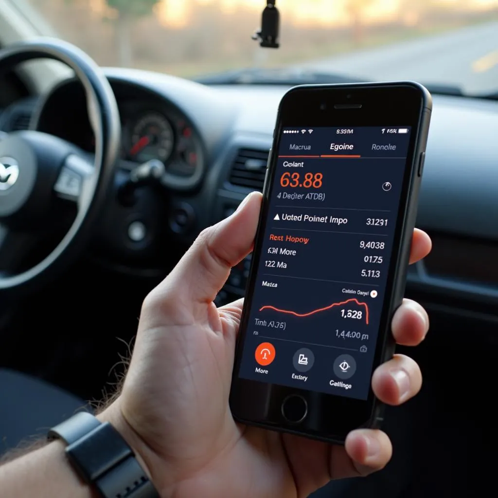 Smartphone Displaying OBD Data from Mazda 323