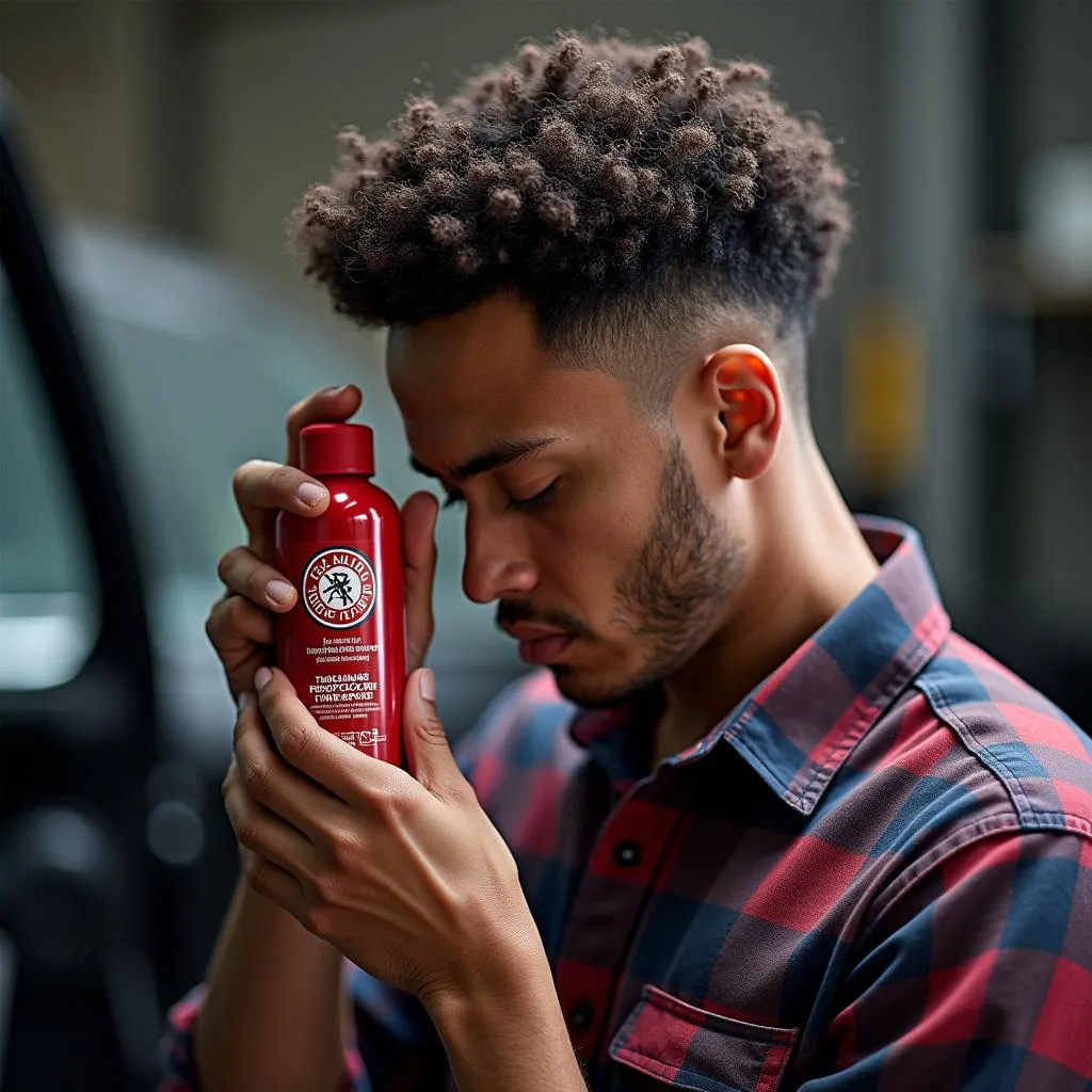 Mechanic Applying Ampro Hair Cream