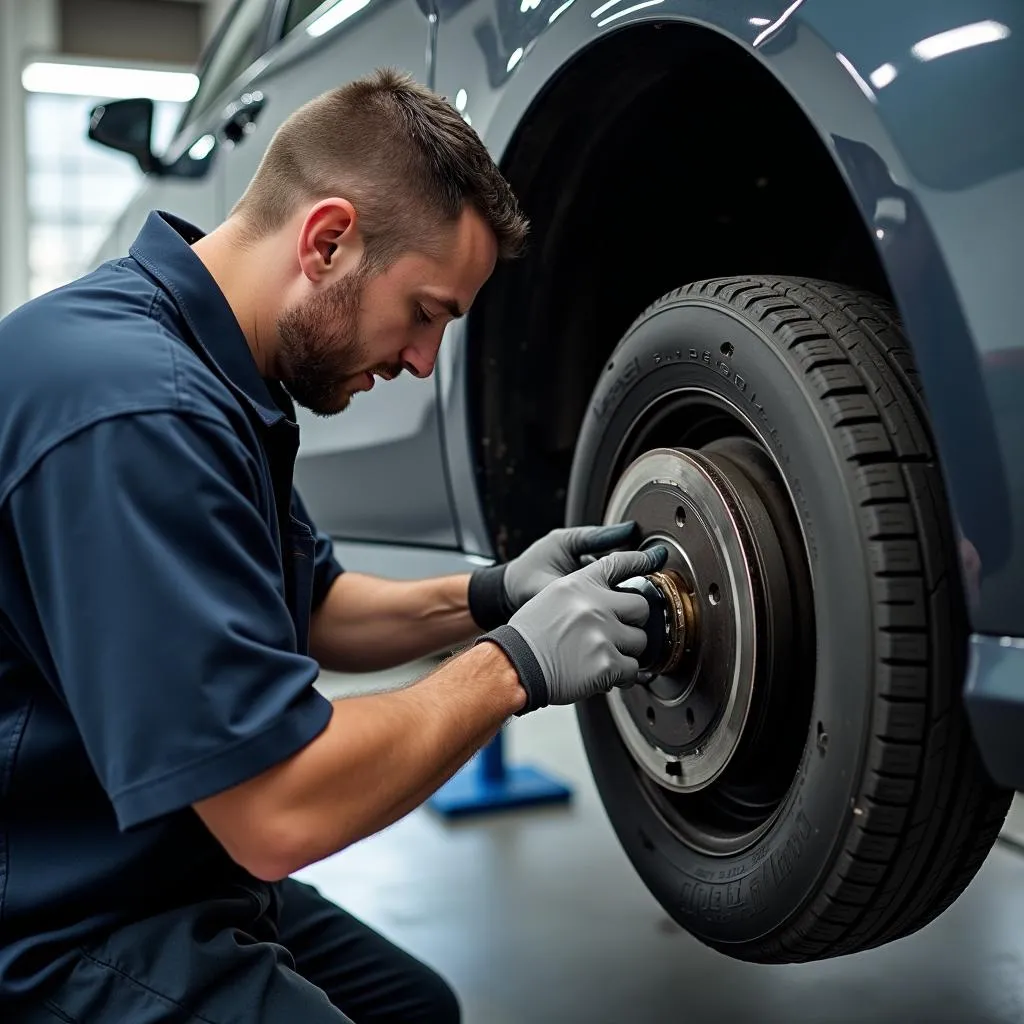 Mechanic Bleeding Brakes