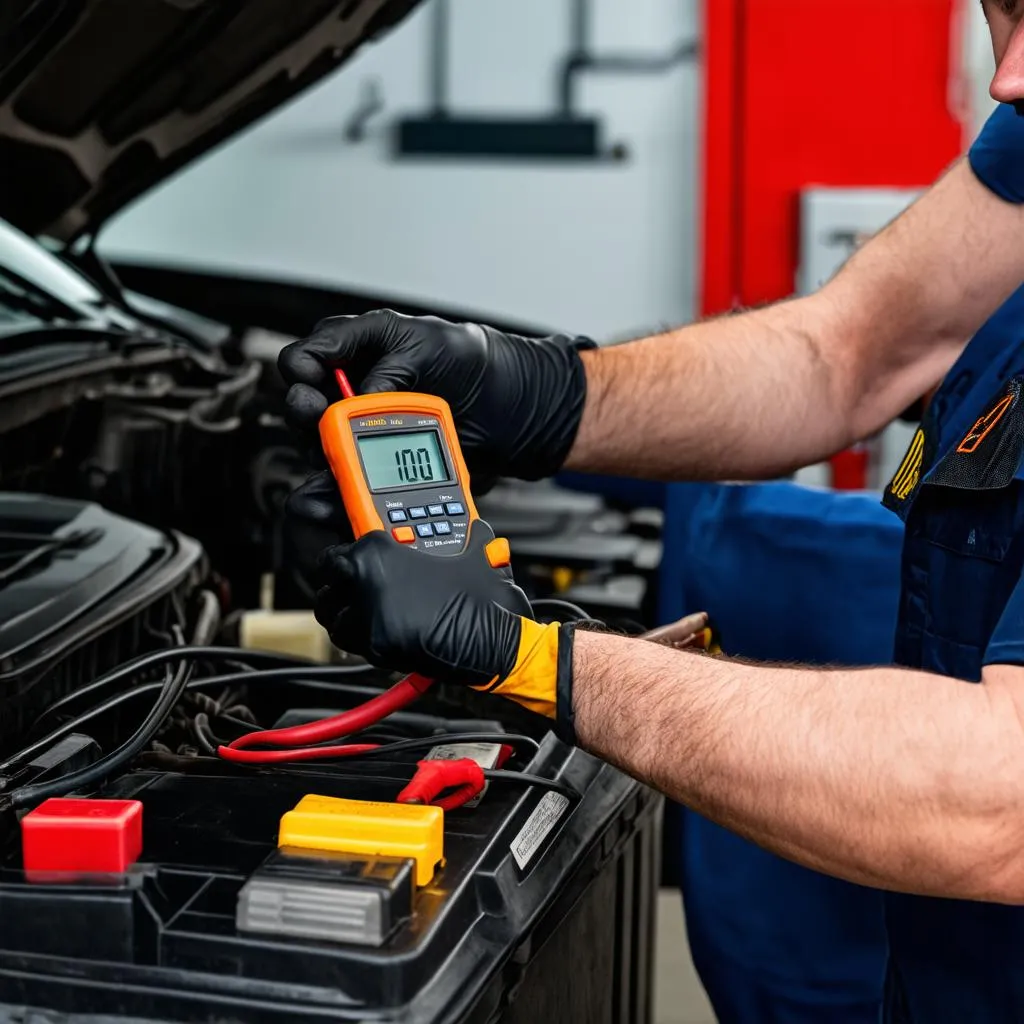 Mechanic Checking Car Battery