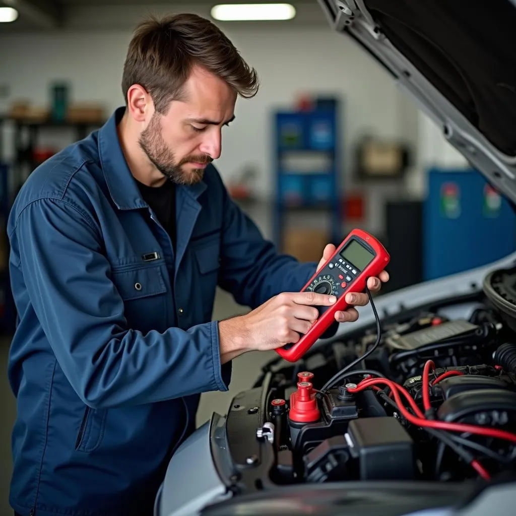 Mechanic Checking Car Battery