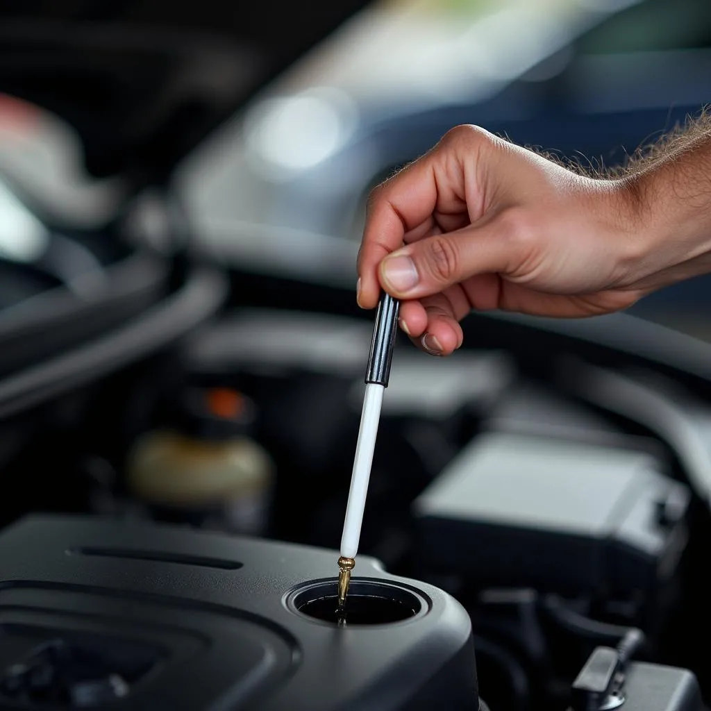 Mechanic Checking Car Oil Level