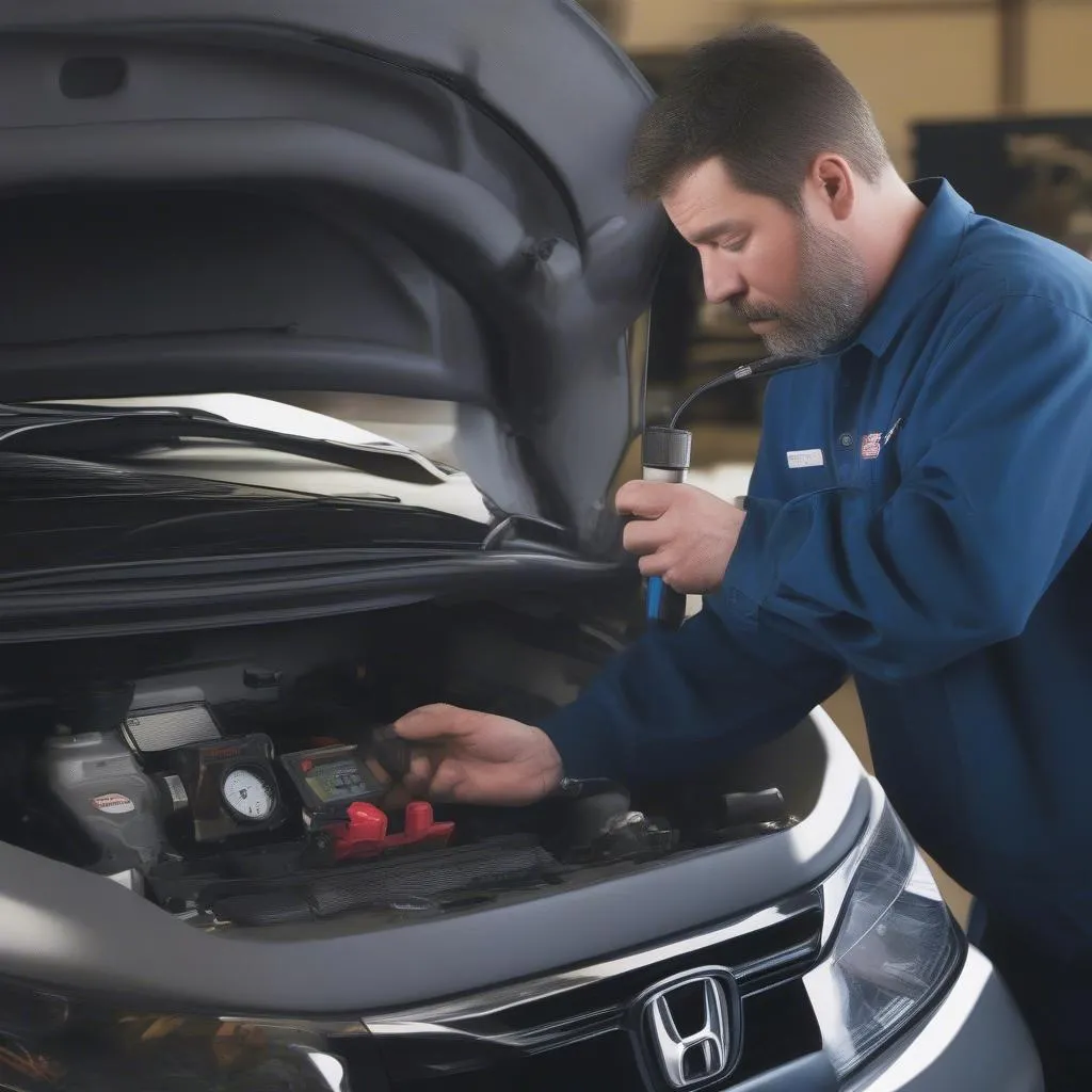 Mechanic checking EVAP system