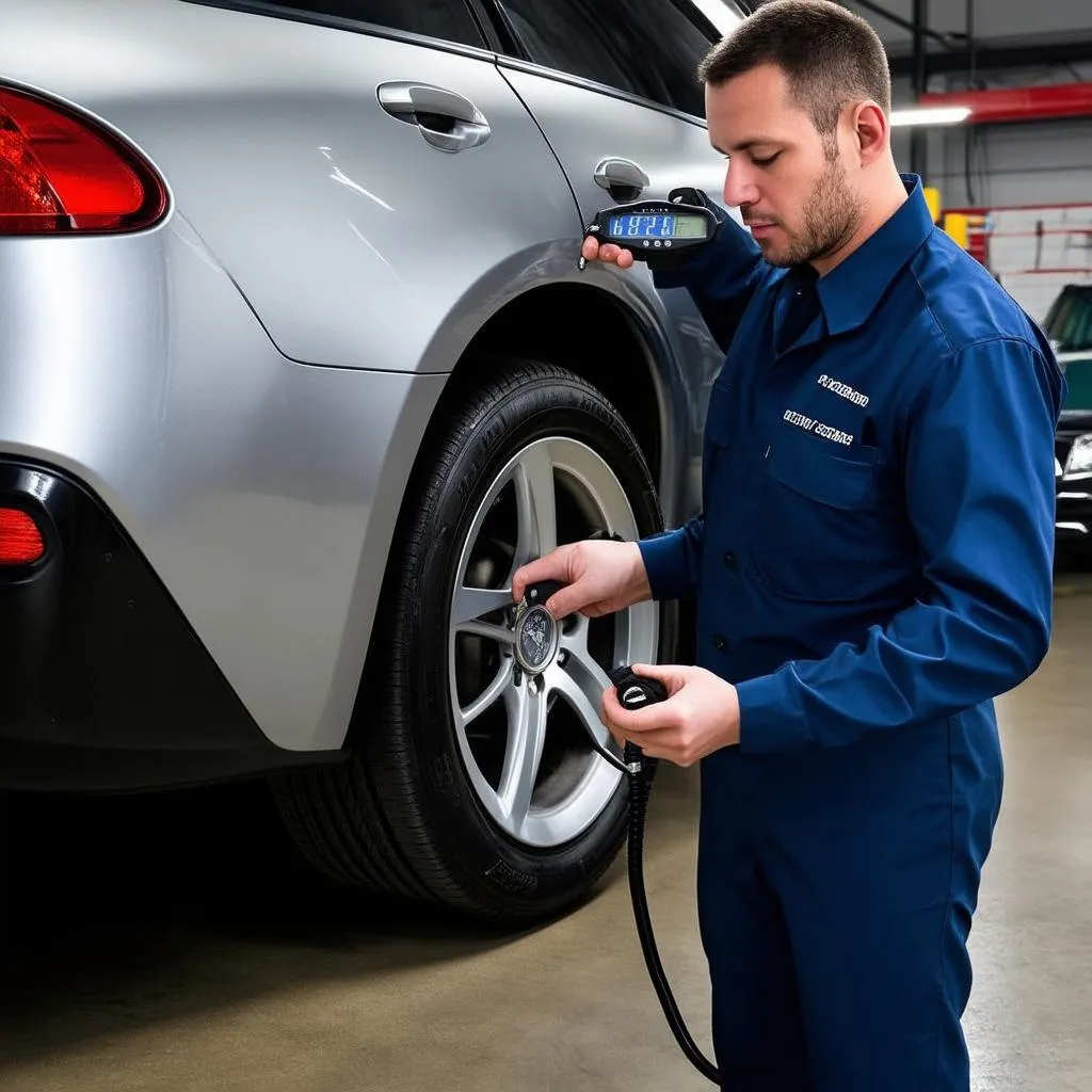 Mechanic Checking Tire Pressure