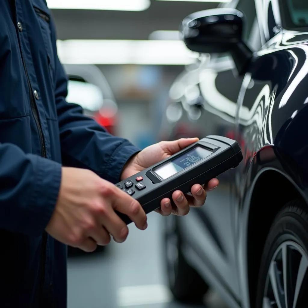 Mechanic Connecting OBD Scanner to Car