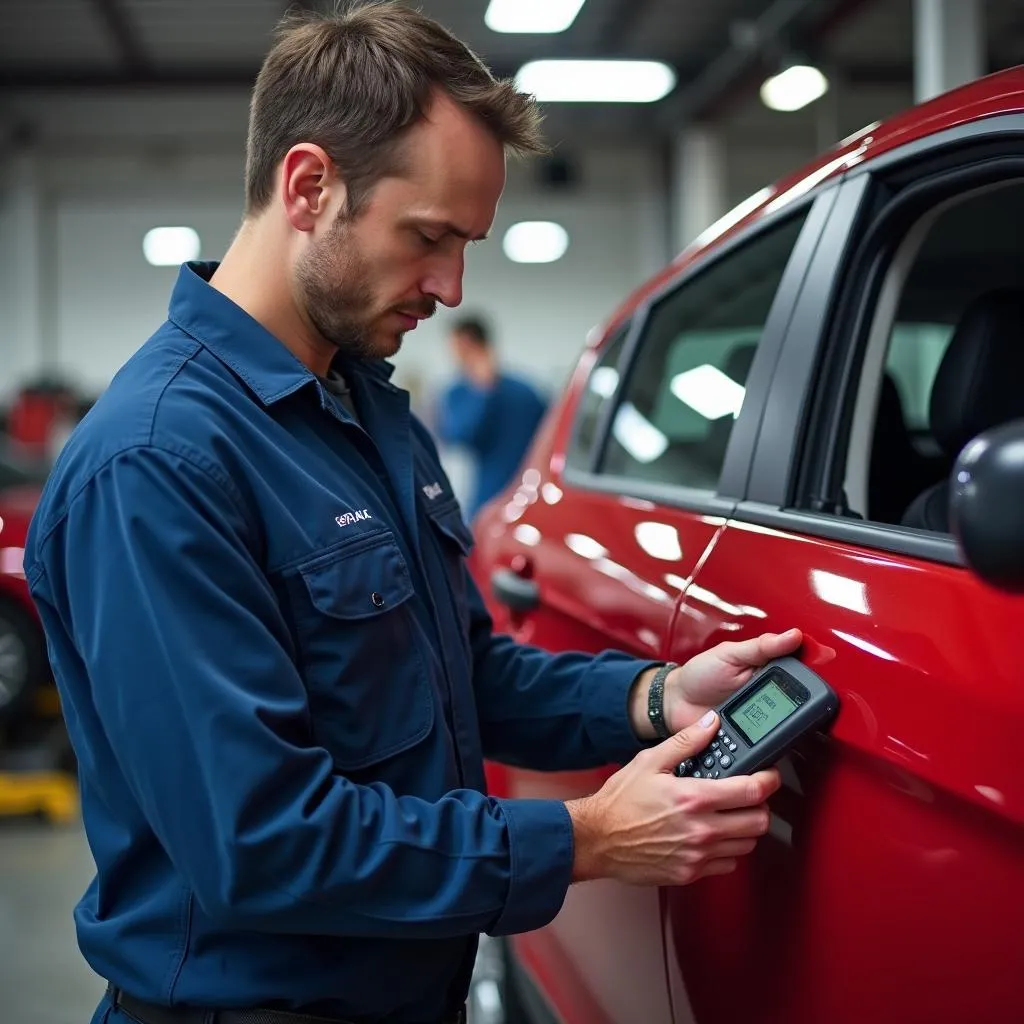 Mechanic Connecting Scanner to Fiat Bravo OBD Port