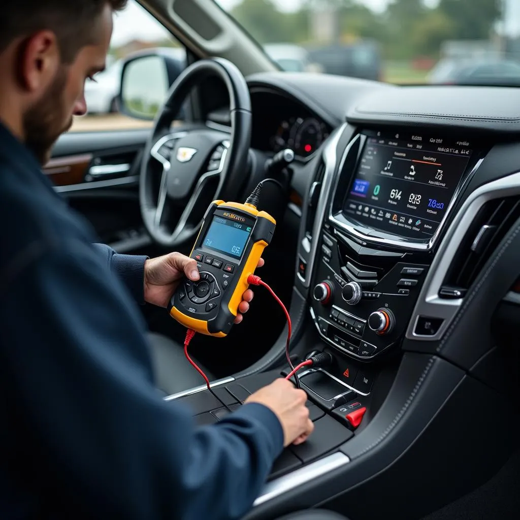 Mechanic Diagnosing Cadillac Escalade