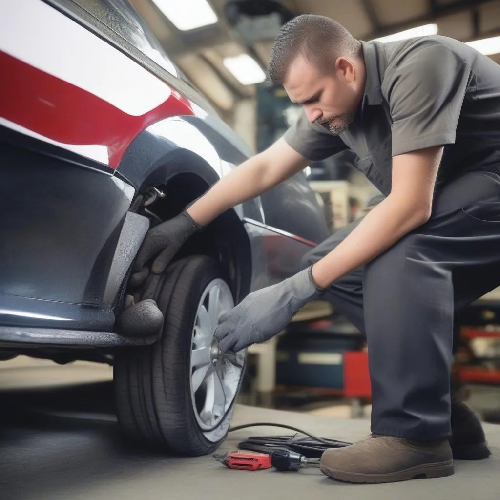 Mechanic diagnosing a car