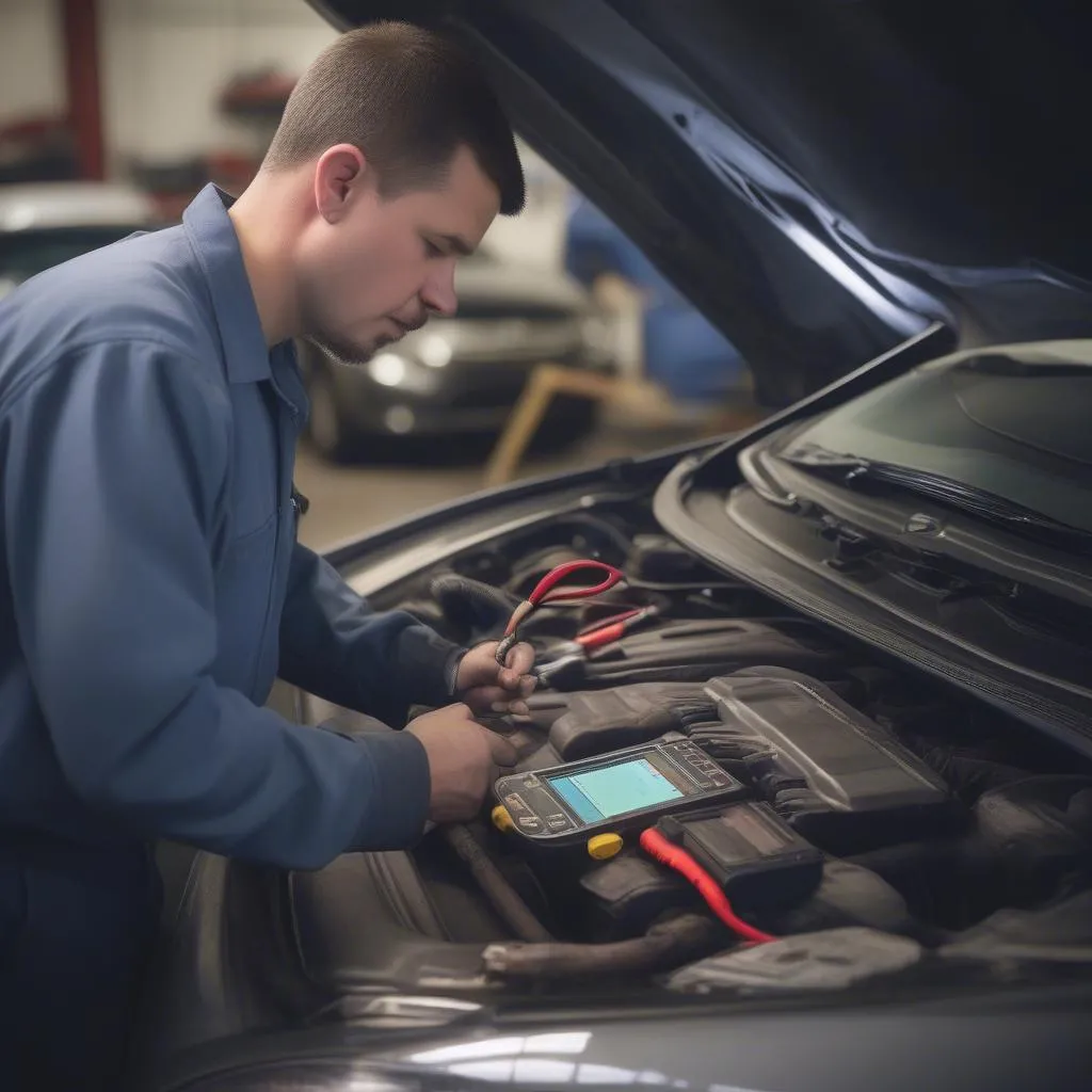 Mechanic Using a Diagnostic Tool