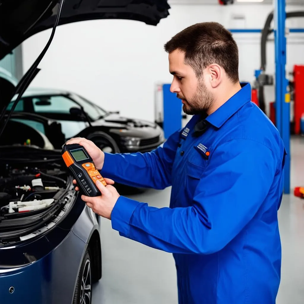 Mechanic Diagnosing Car AC