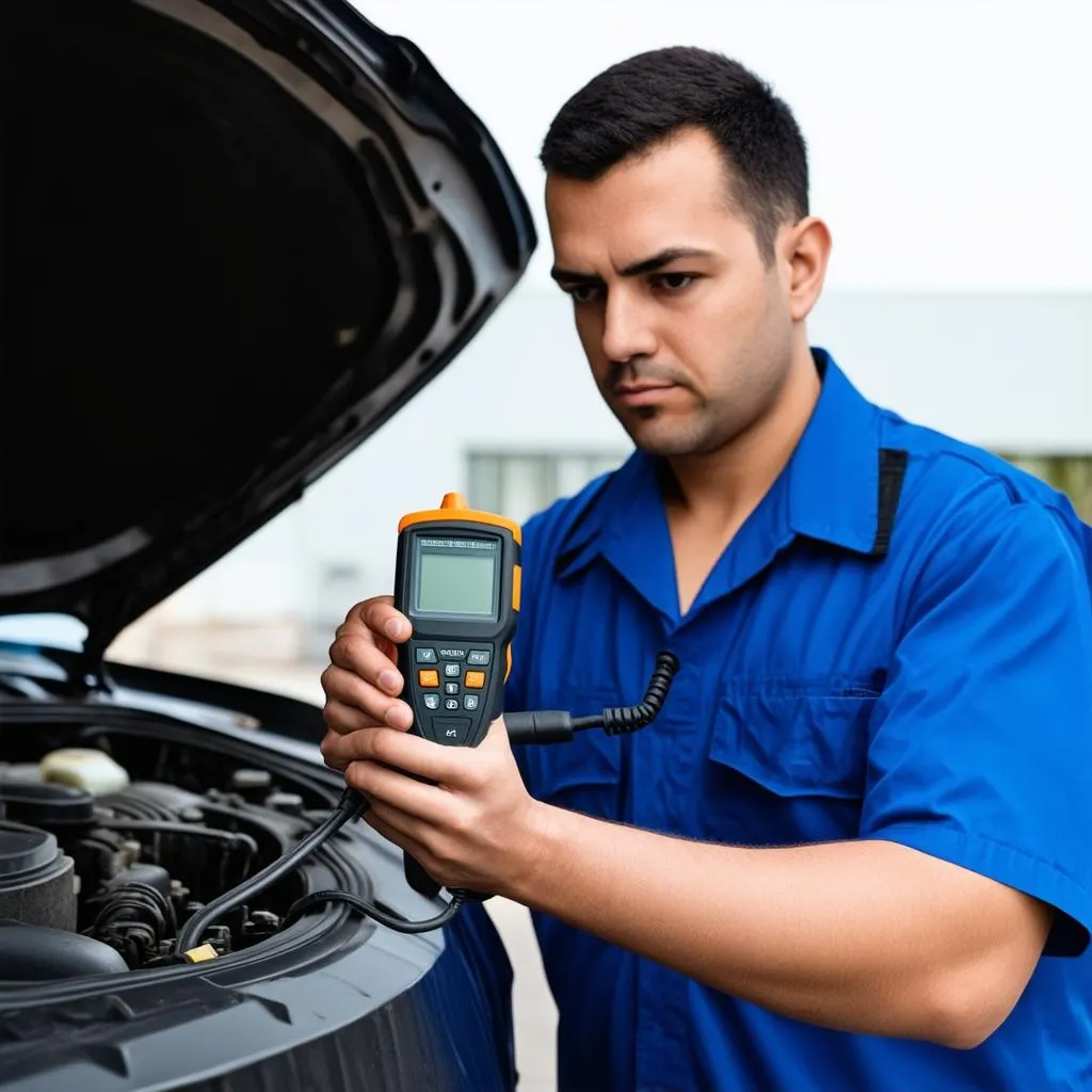 Mechanic Diagnosing Car Problem