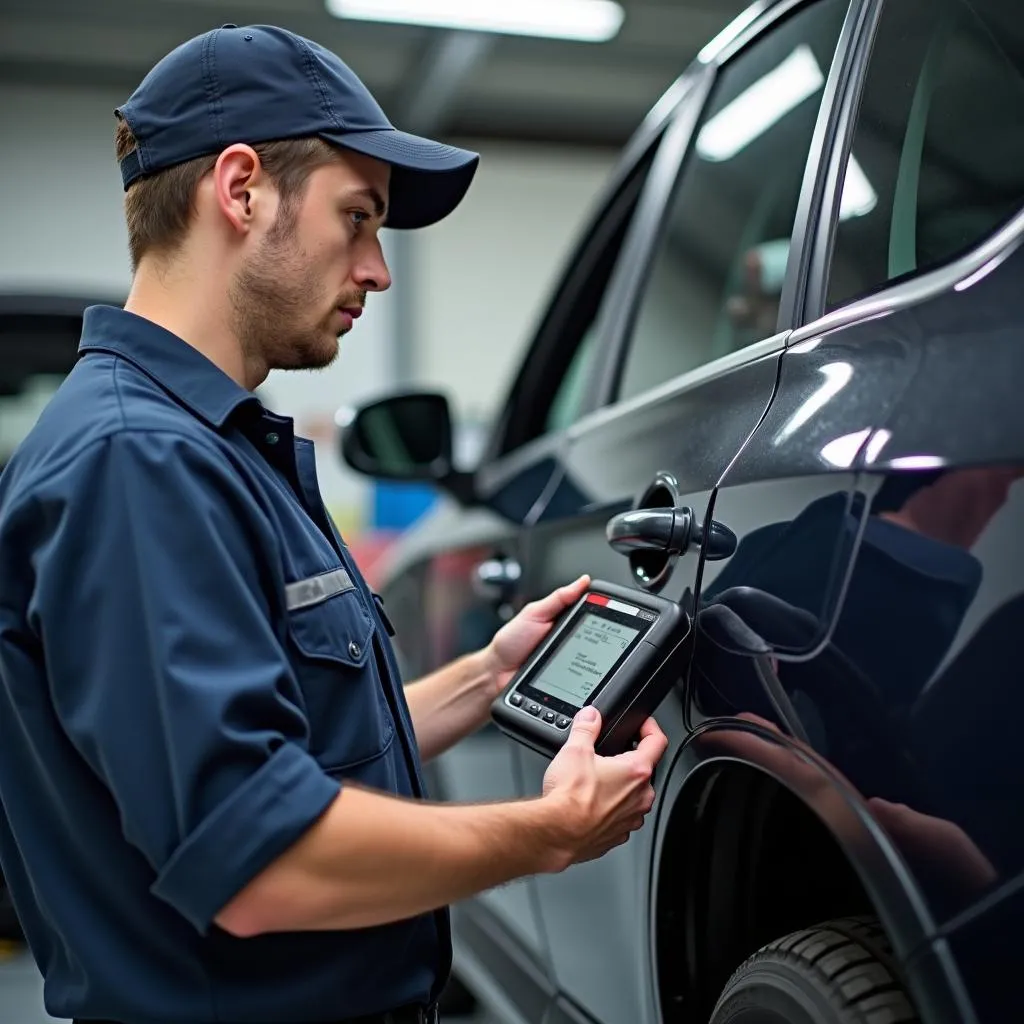 Mechanic Diagnosing Car Problem