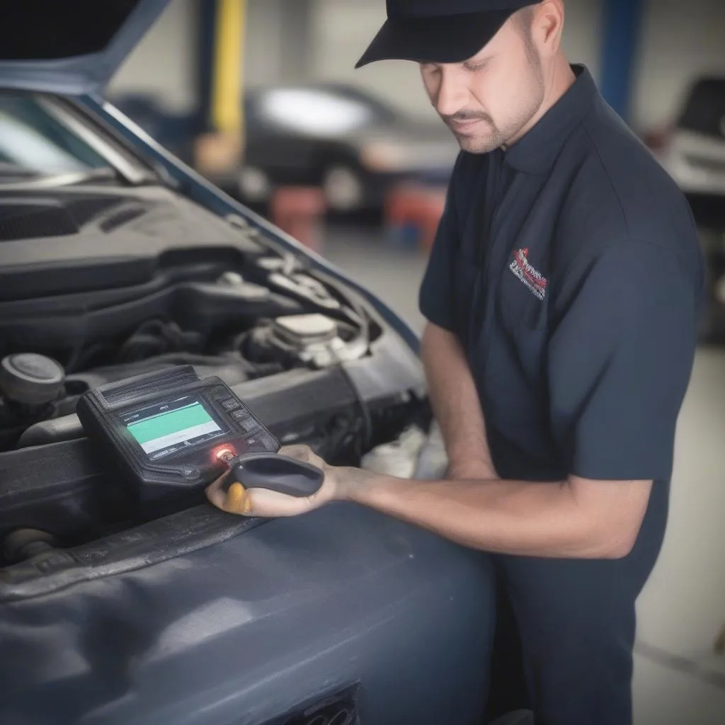 Mechanic Diagnosing Car