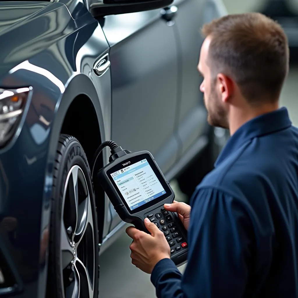 Mechanic Using a Diagnostic Scanner on a Car