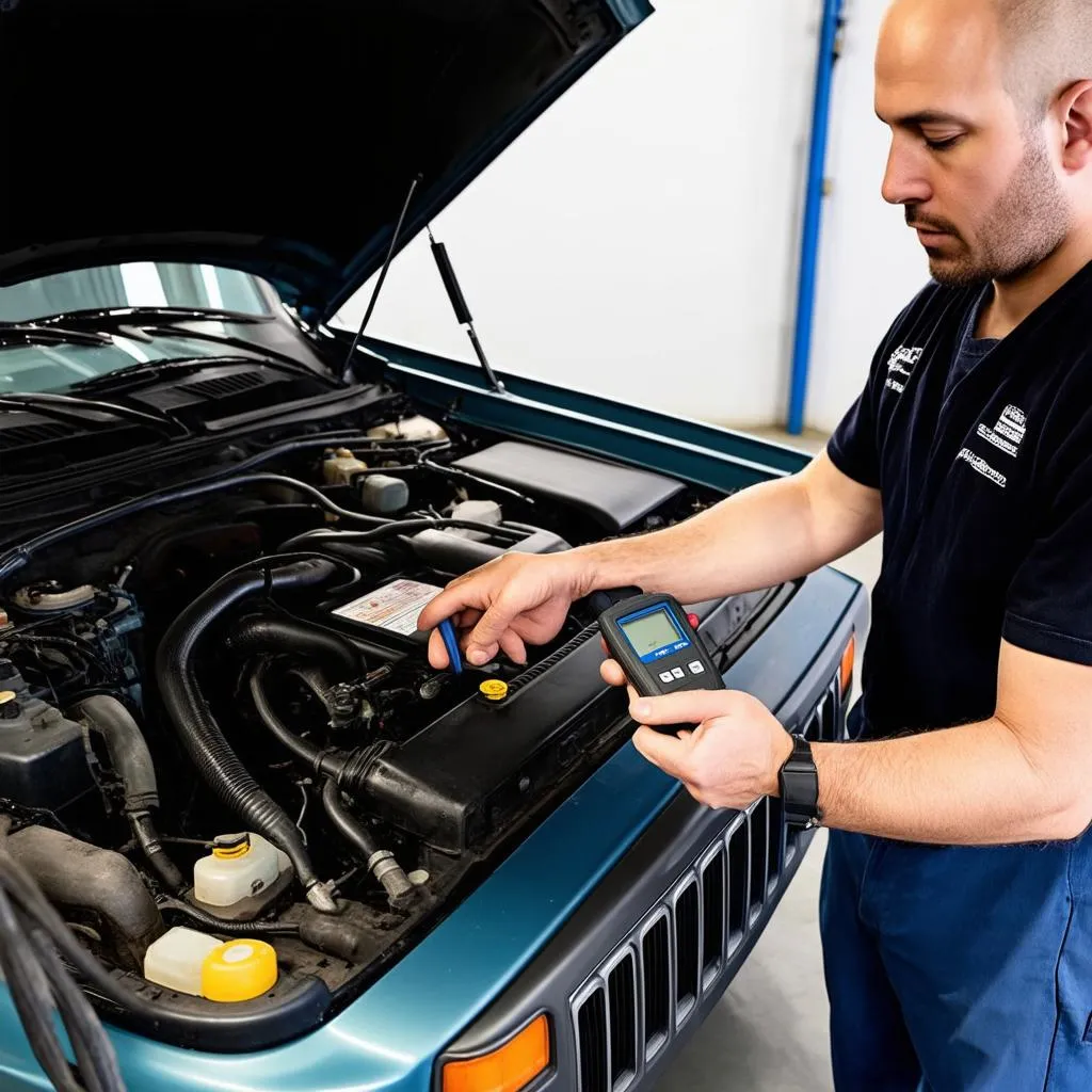 Mechanic Diagnosing Jeep Cherokee