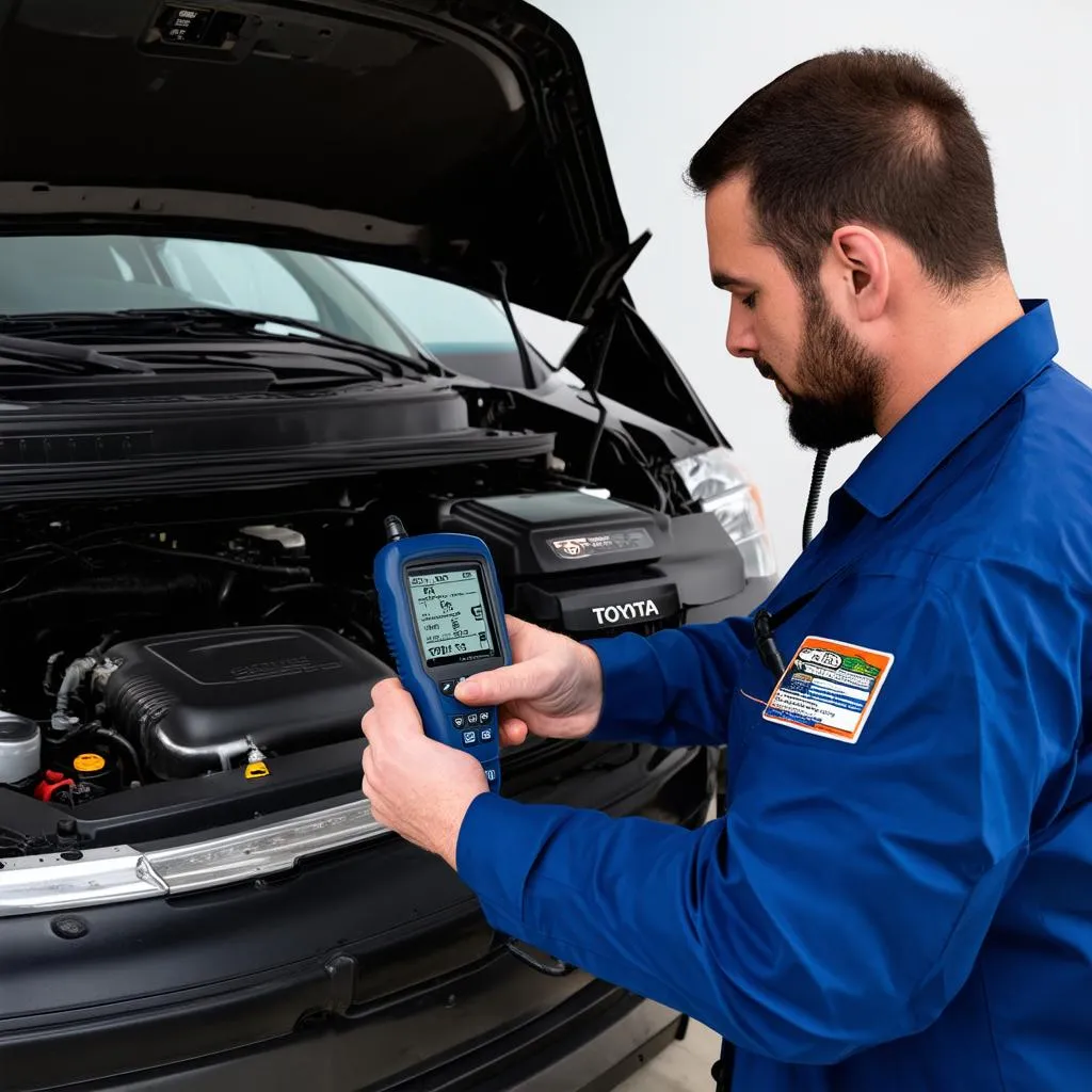 Mechanic Diagnosing Toyota Sequoia