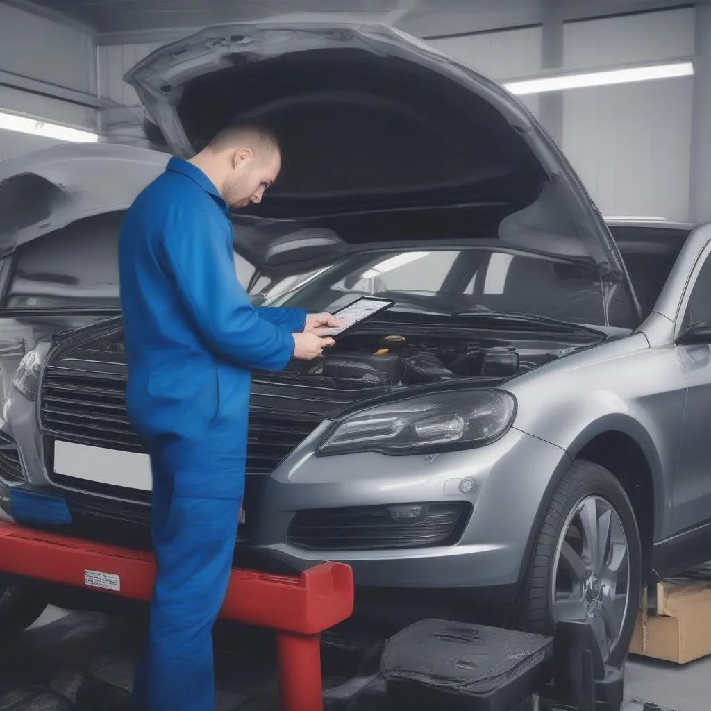 Mechanic Diagnosing European Car