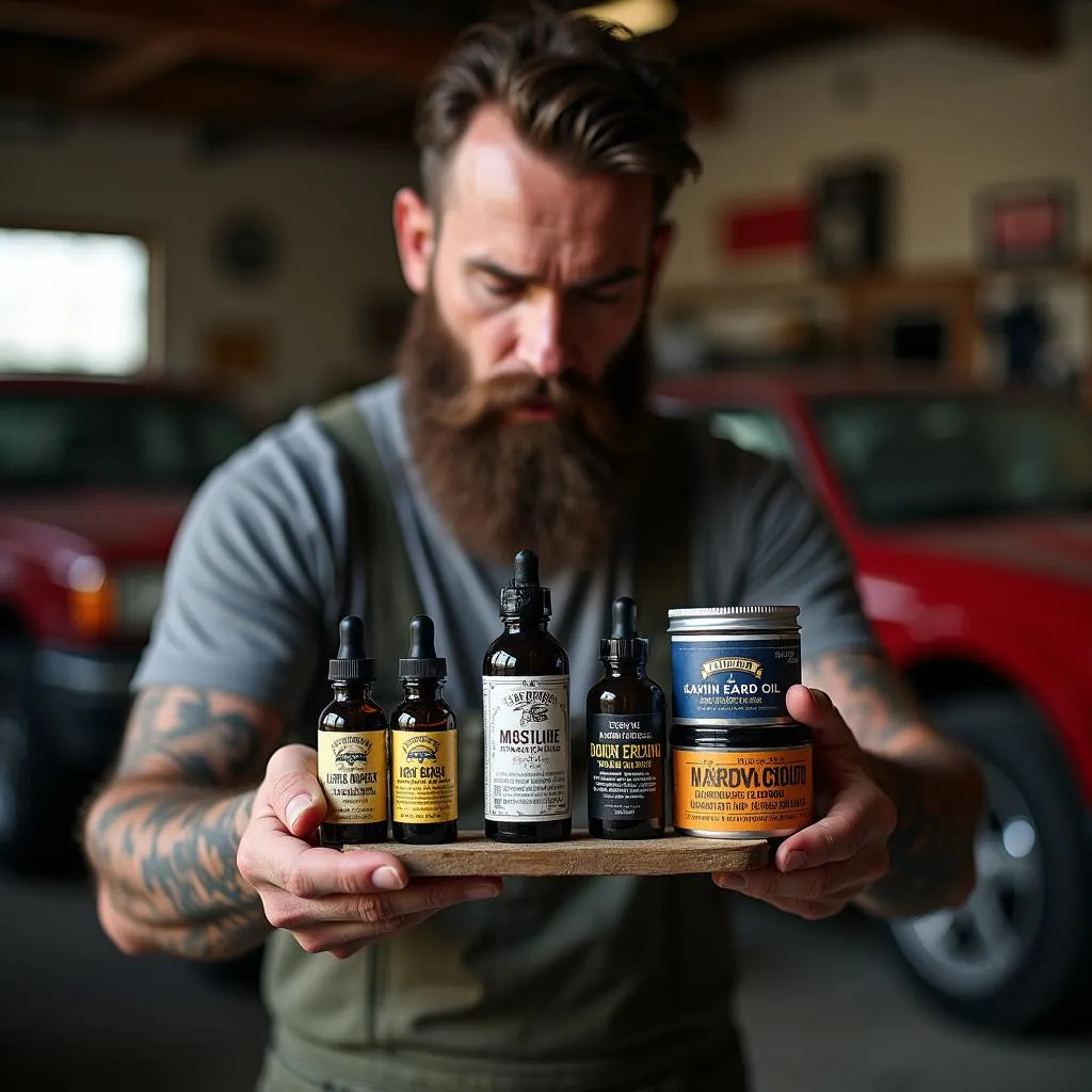 Mechanic Examining Beard Products