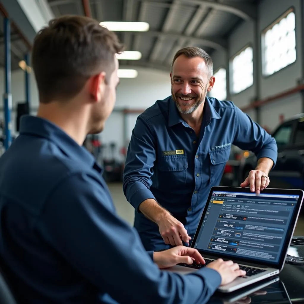 Mechanic Explaining Car Diagnostics