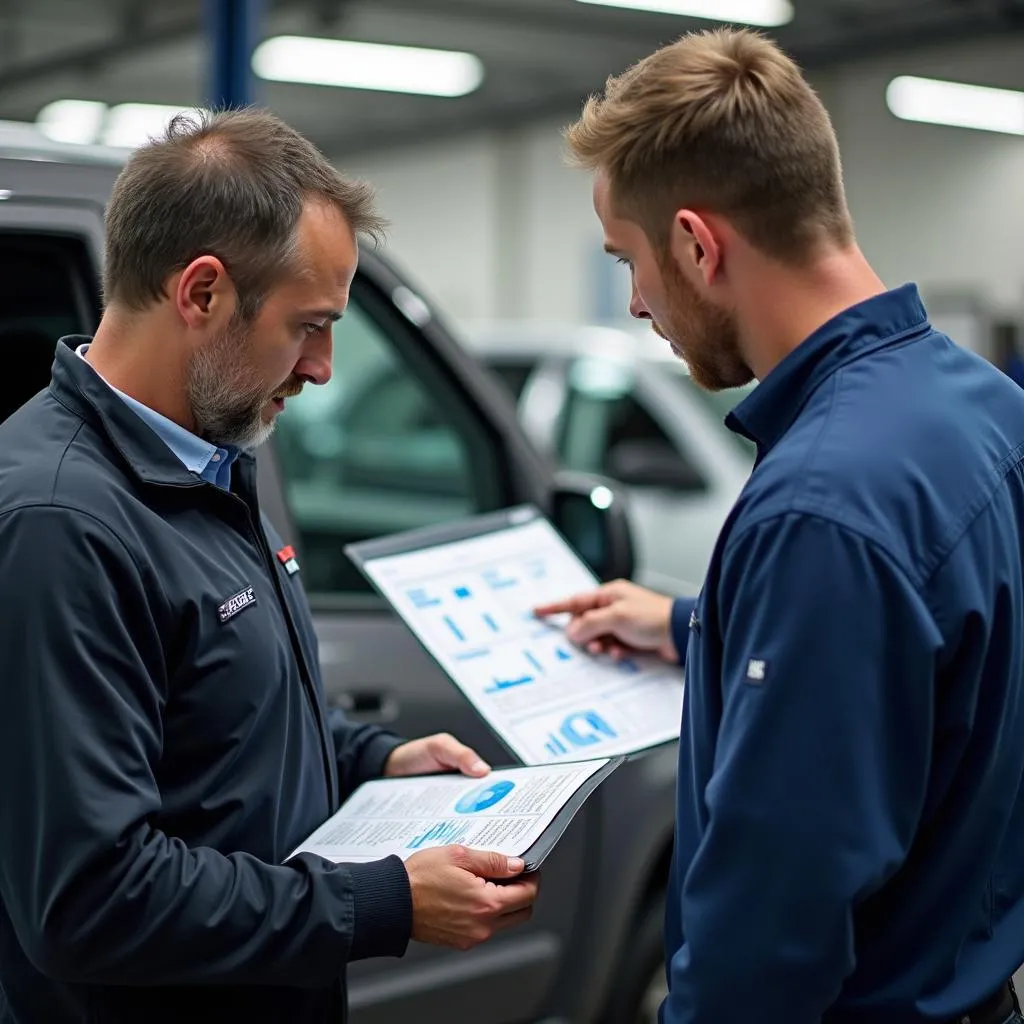 Mechanic Explaining Car Diagnostics