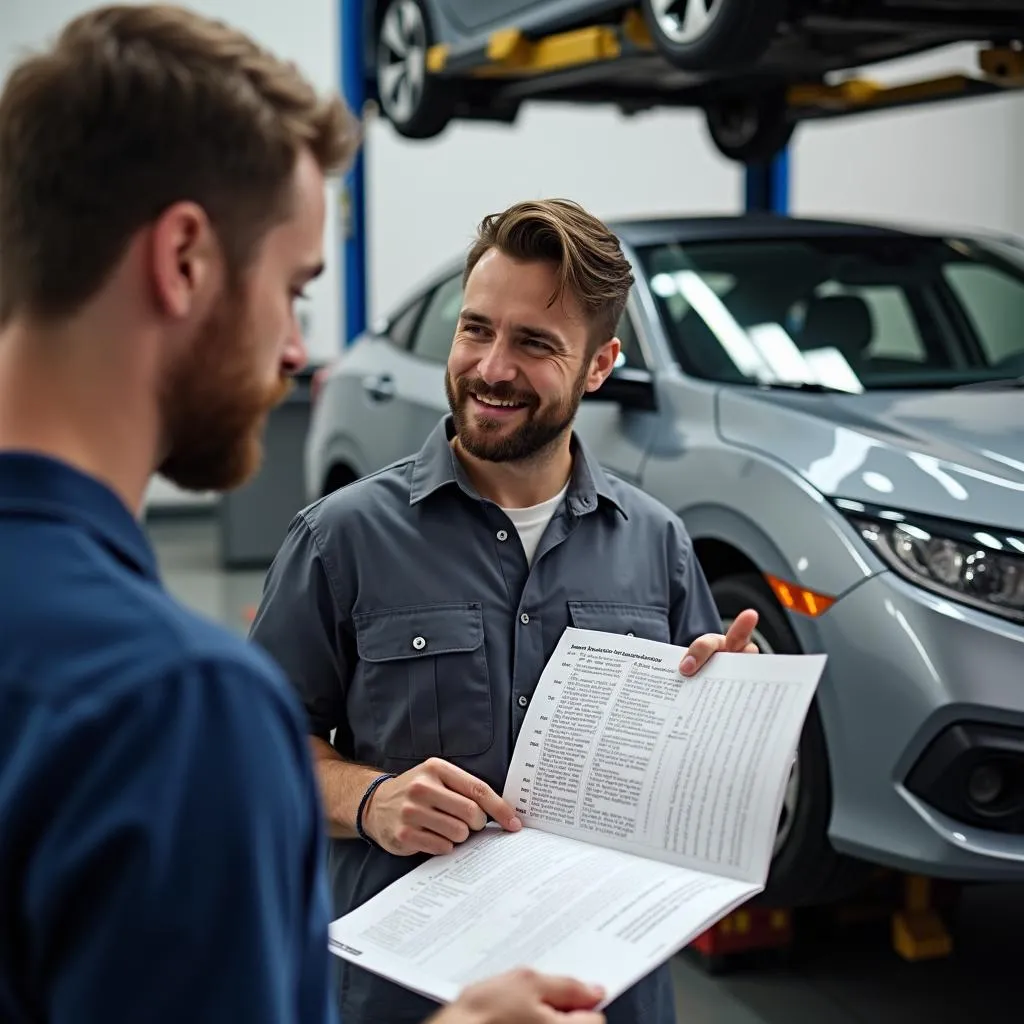 Mechanic Explaining OBD Code to Car Owner