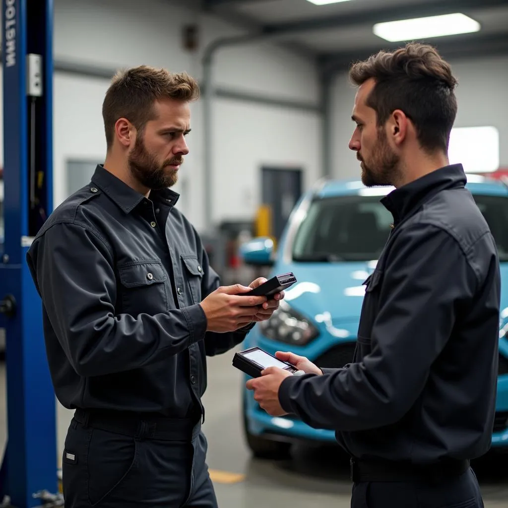 Mechanic explaining OBD codes to customer