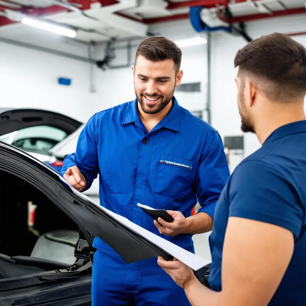 Mechanic Explaining Warranty