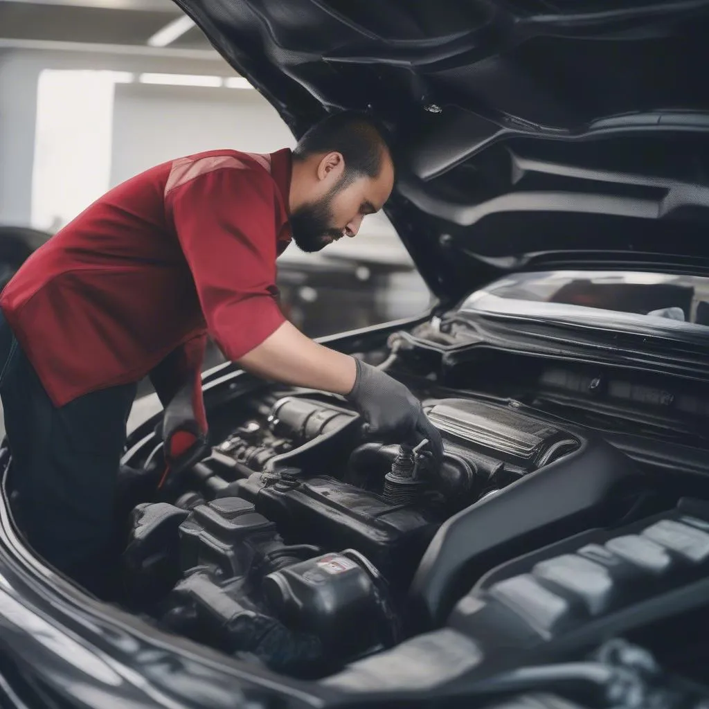 Mechanic Inspecting a Car