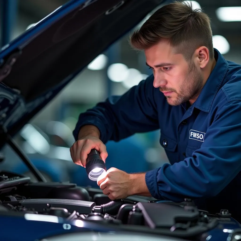 Mechanic Inspecting BMW Engine