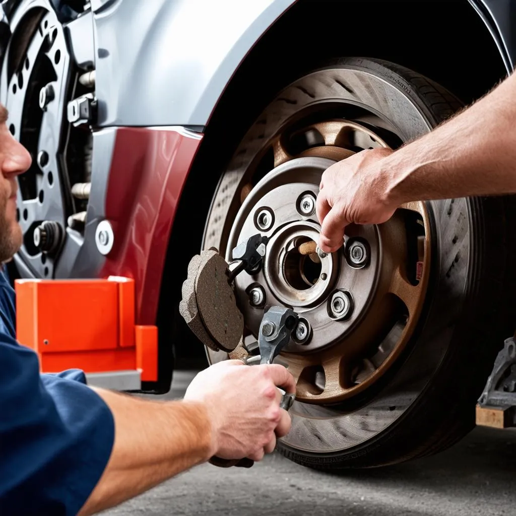 Mechanic Inspecting Brakes