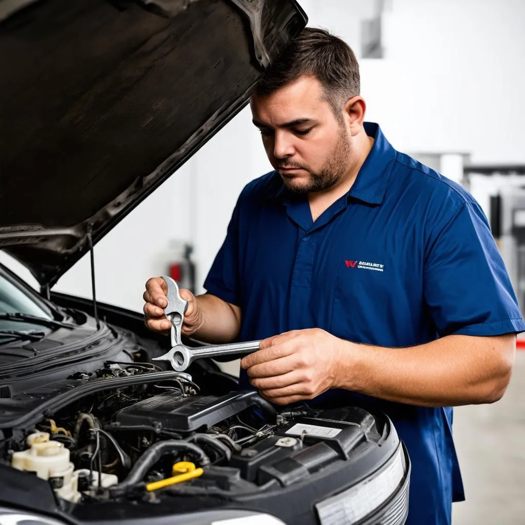 mechanic inspecting car