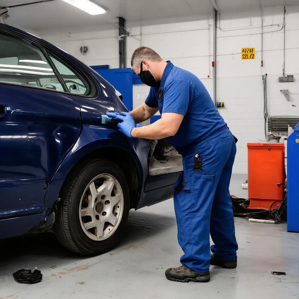 Mechanic Inspecting Car