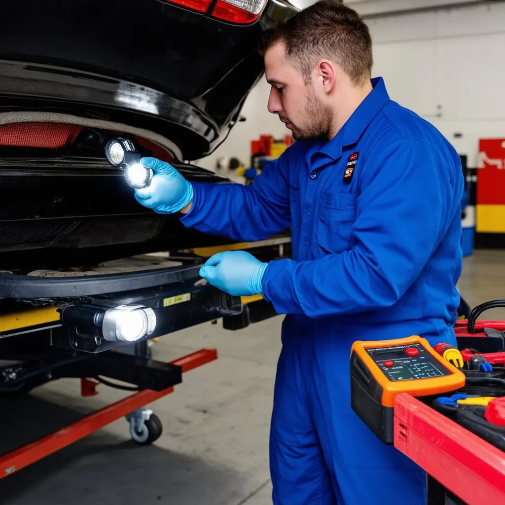 Mechanic Inspecting Car