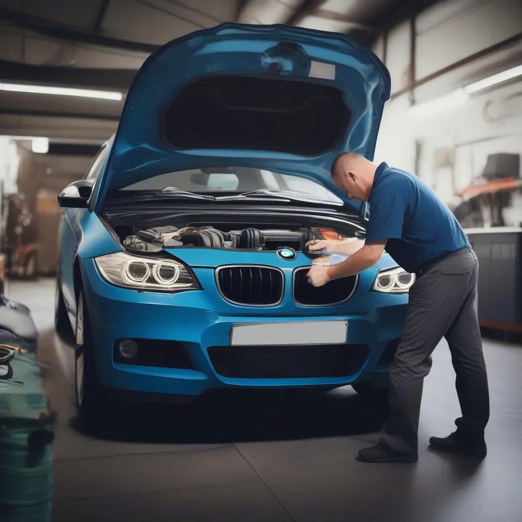 Mechanic Inspecting Car