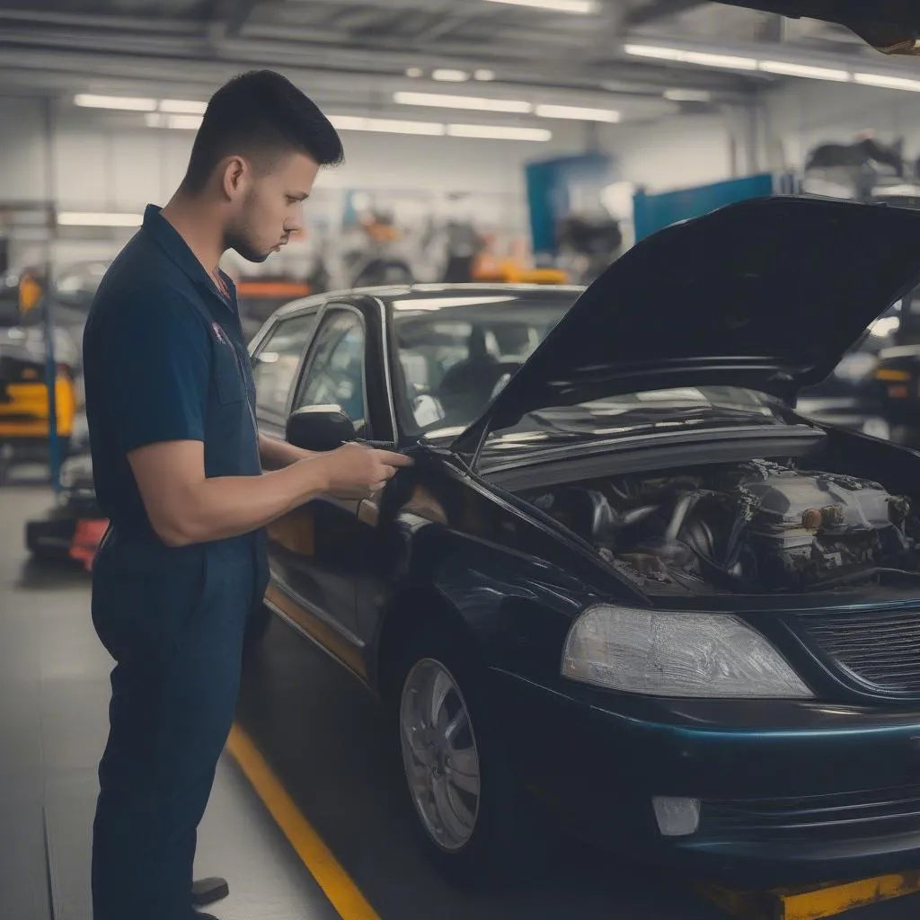 Mechanic Inspecting Car