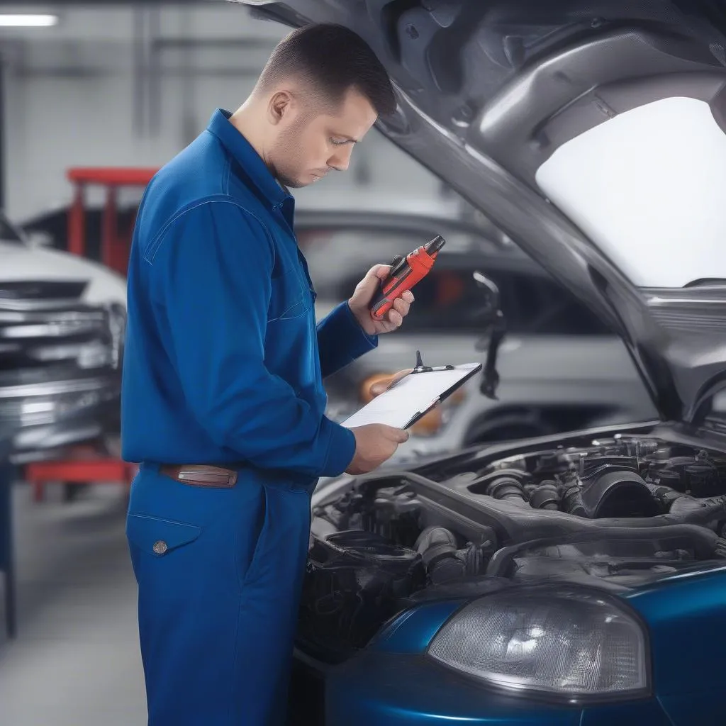 Mechanic Inspecting Car