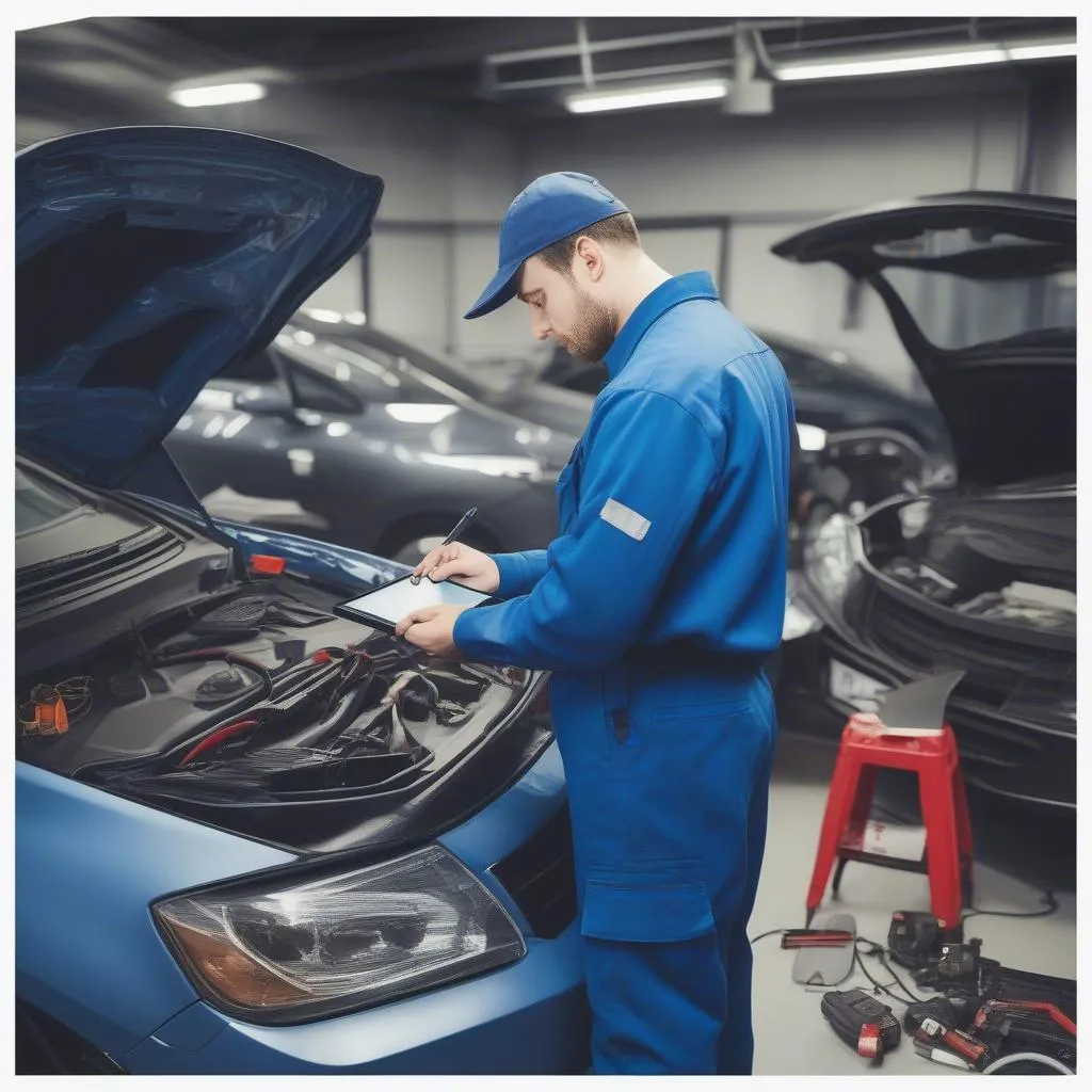 Mechanic Inspecting Car