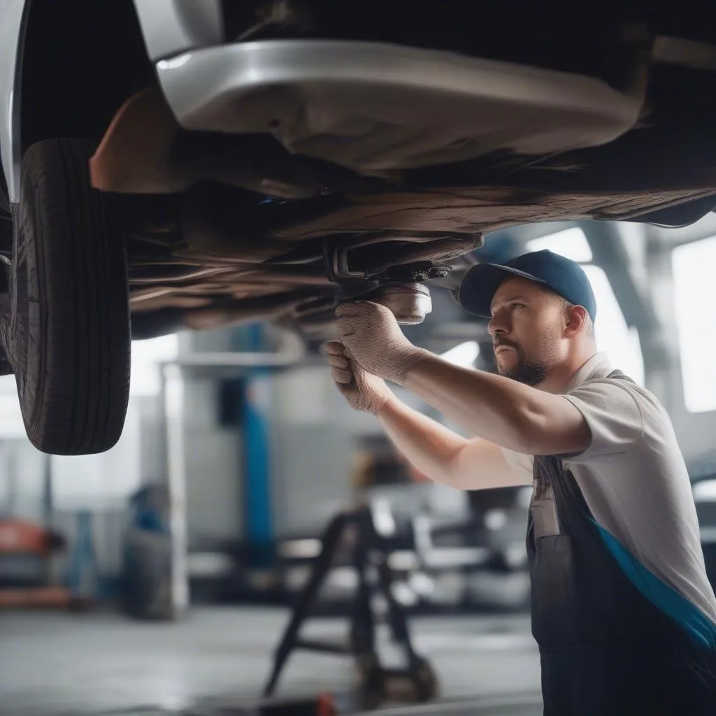 Mechanic Inspecting Car