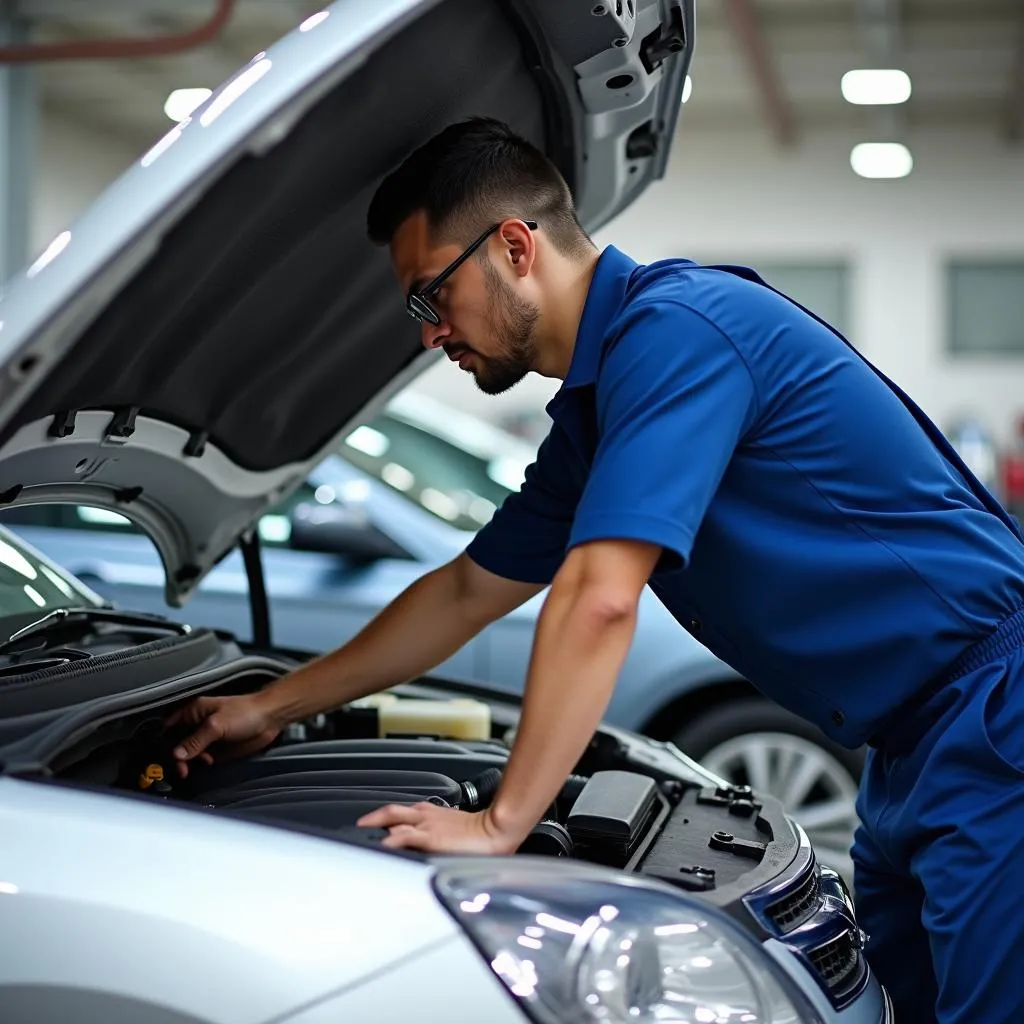 Mechanic Inspecting Car Engine