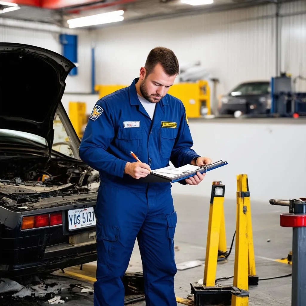 Mechanic Inspecting Damage