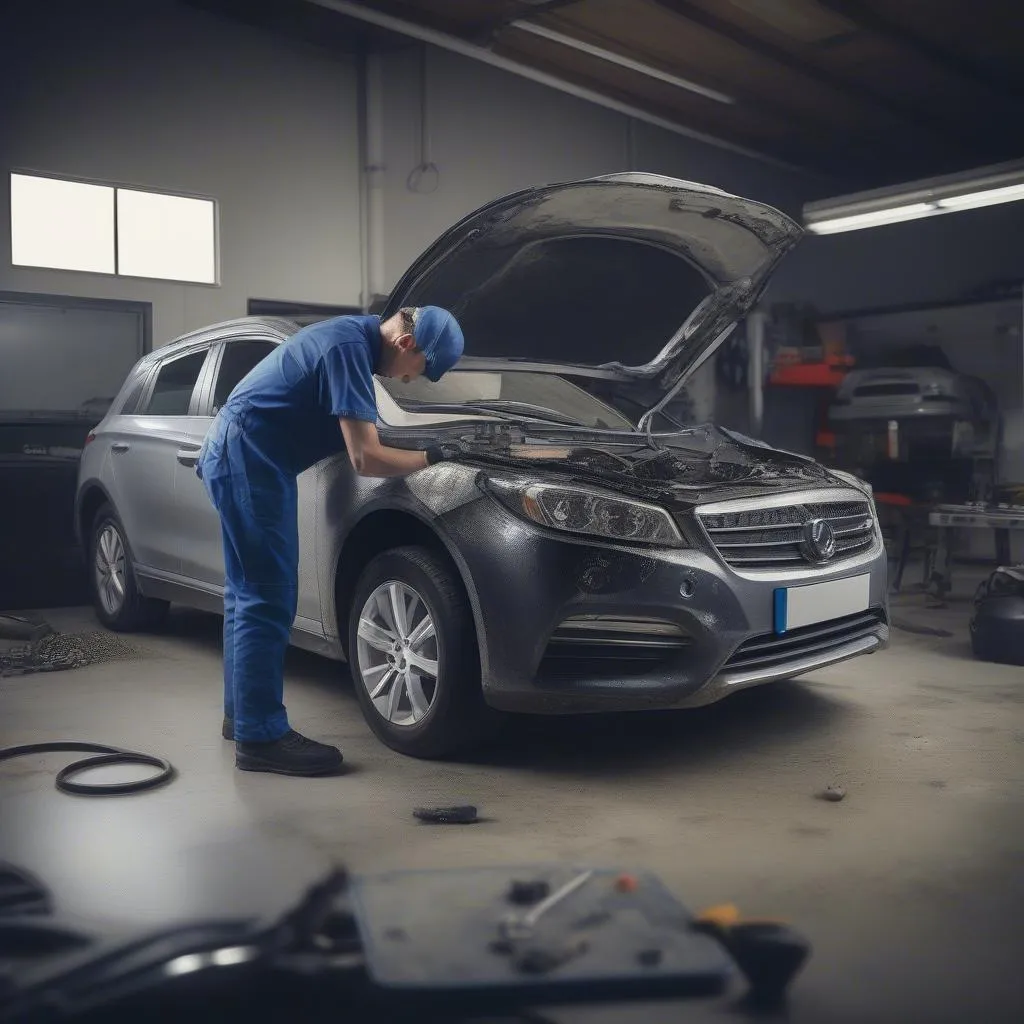 Mechanic Inspecting Car Damage