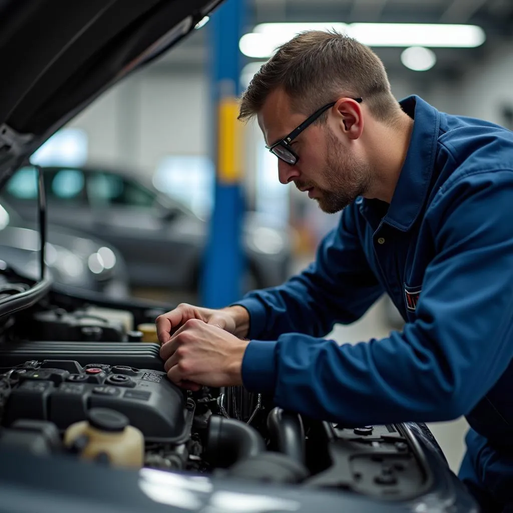 Mechanic Inspecting Car Damage