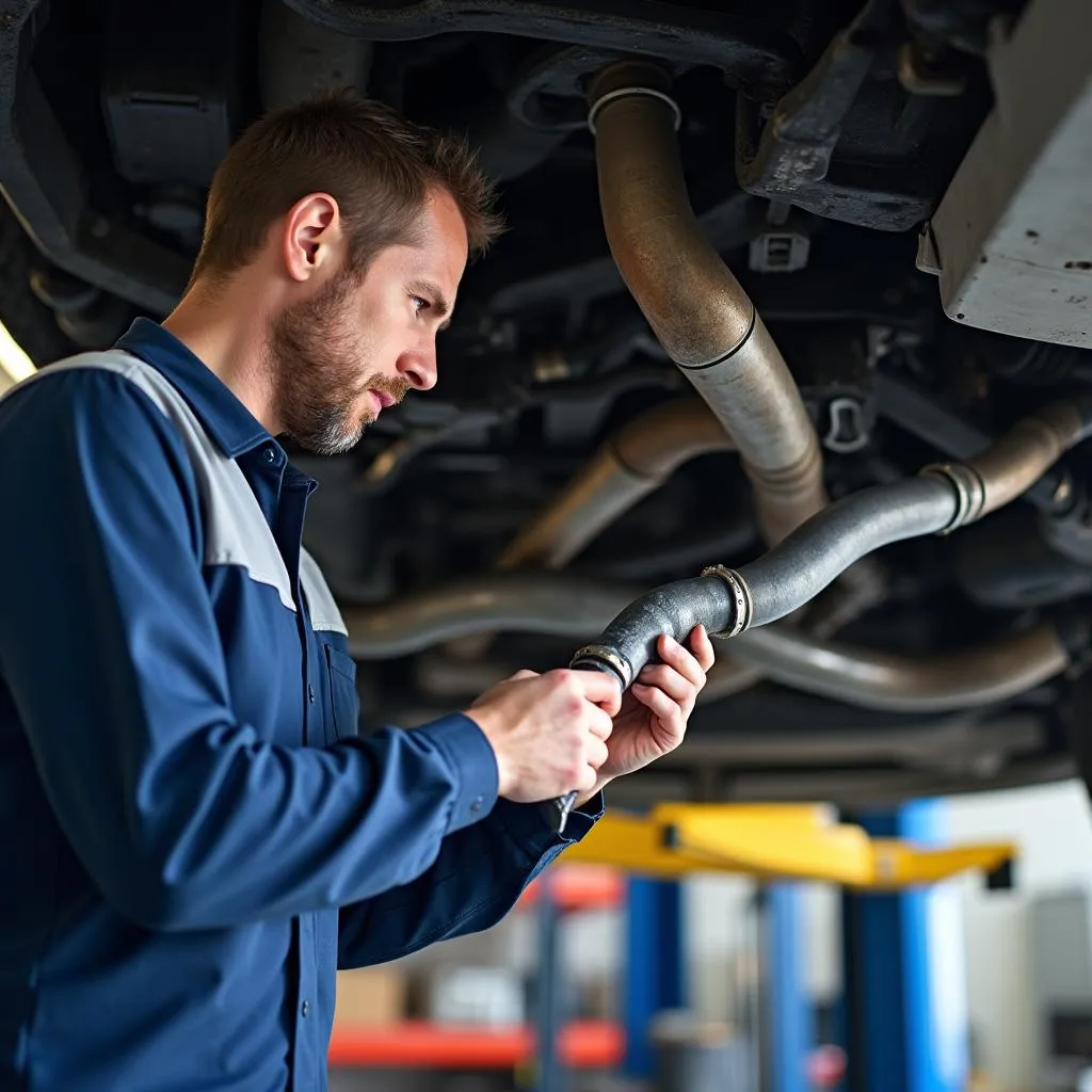 Mechanic Inspecting Car Duct System