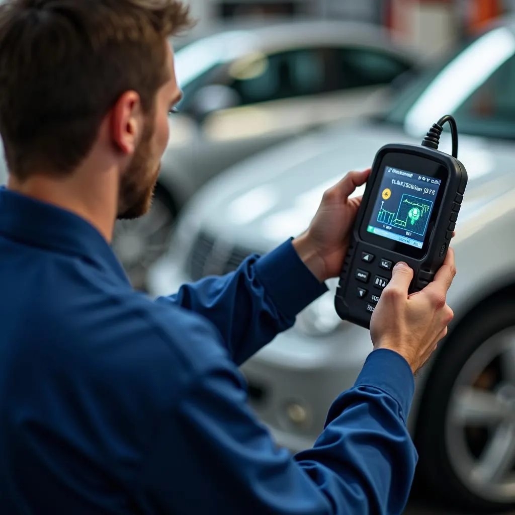 Mechanic Inspecting Car Electronics