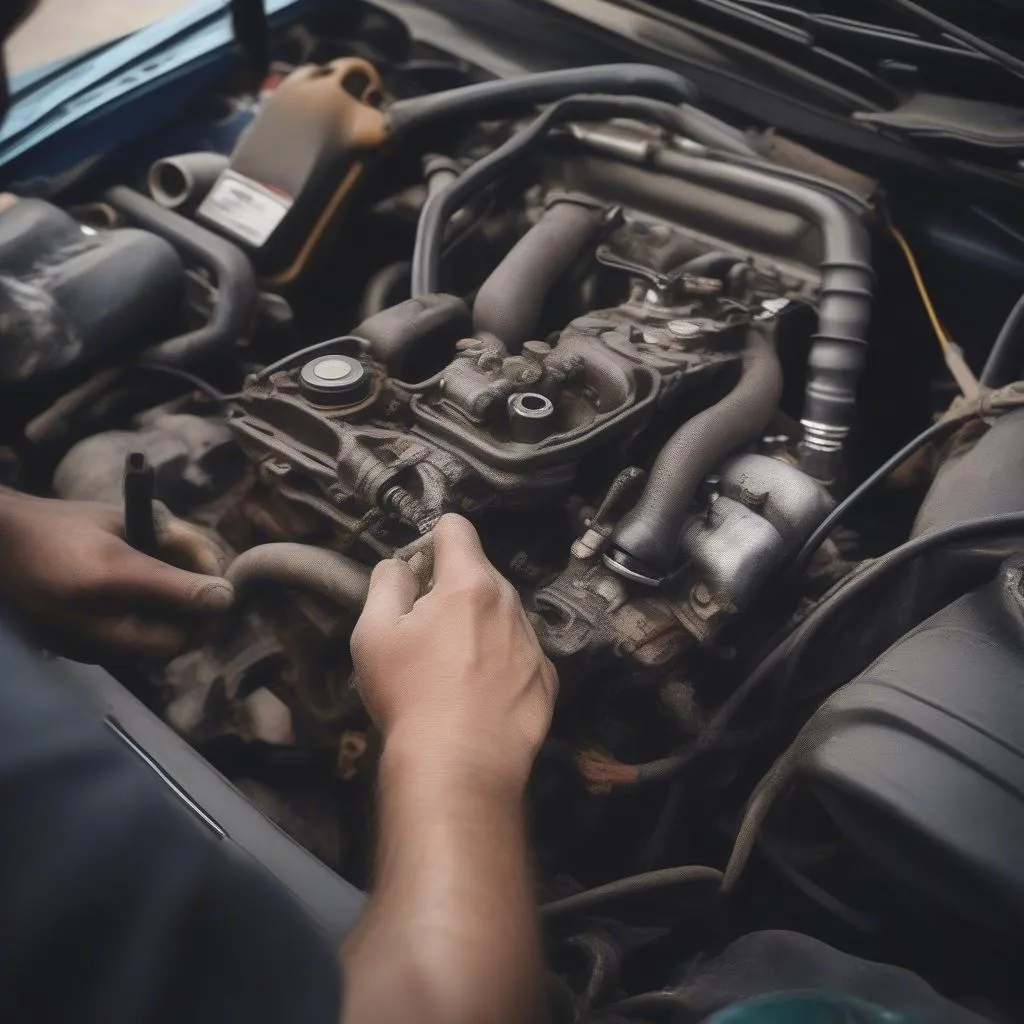 Mechanic inspecting a car engine