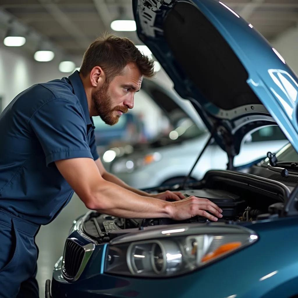 Mechanic Inspecting Car Engine