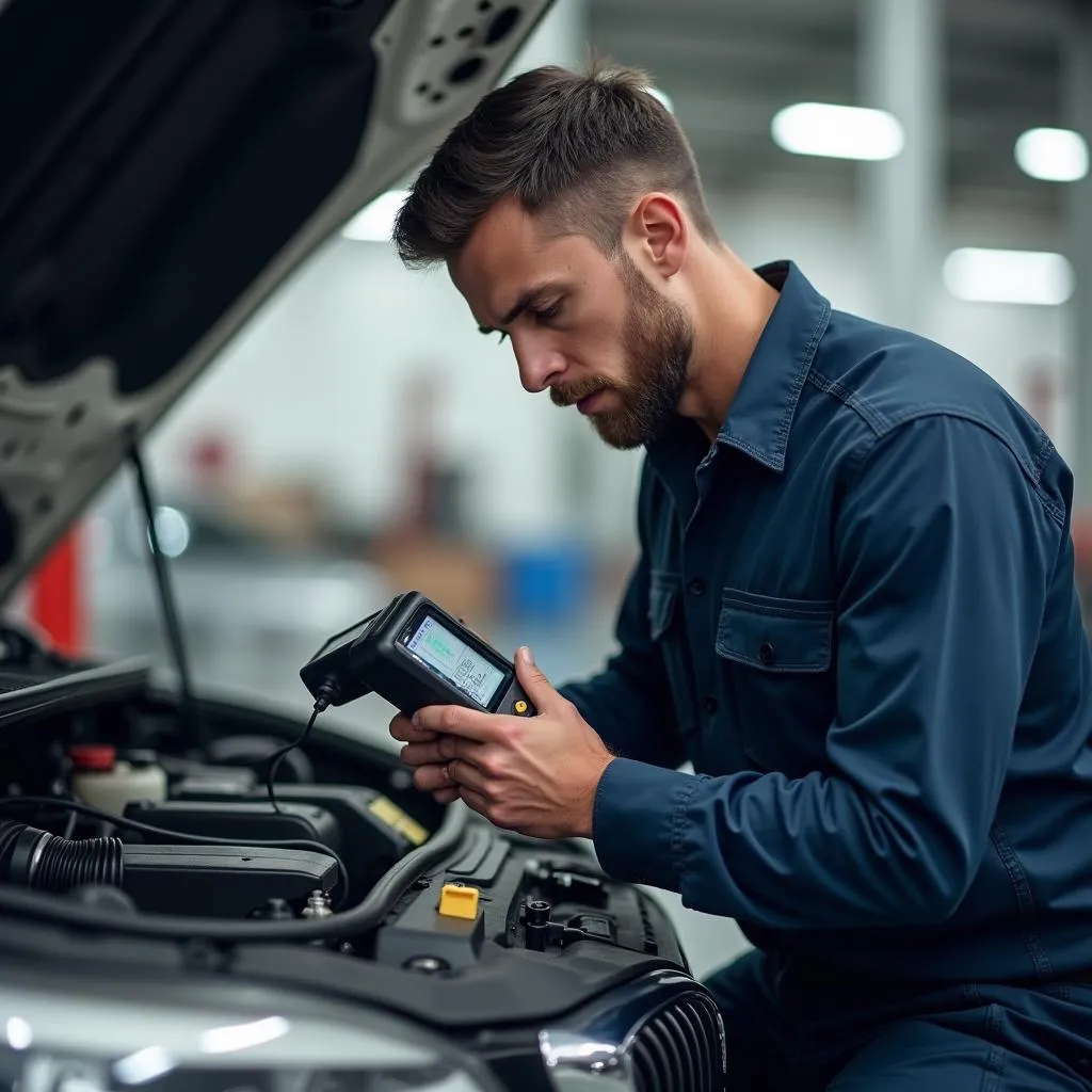 Mechanic Inspecting Car Engine